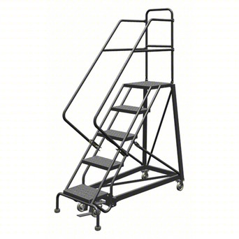 KD 5 Step Easy Climb Rolling Ladder: 50 In Platform Height, 17 In Platform Deep, 16 In Platform Wide, Perforated, 27 In Bottom Wide