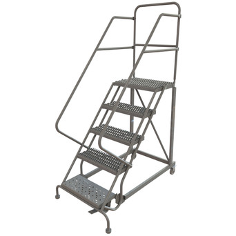 KD 5 Step Easy Climb Rolling Ladder: 50 In Platform Height, 17 In Platform Deep, 24 In Platform Wide, Serrated, 35 In Bottom Wide