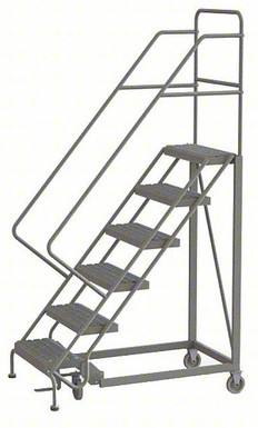 KD 6 Step Easy Climb Rolling Ladder: 60 In Platform Height, 17 In Platform Deep, 16 In Platform Wide, Perforated, 27 In Bottom Wide