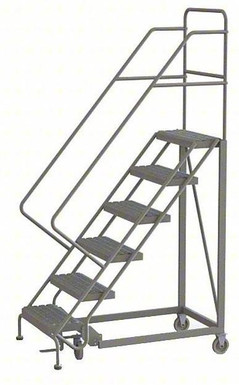KD 6 Step Easy Climb Rolling Ladder: 60 In Platform Height, 17 In Platform Deep, 24 In Platform Wide, Perforated, 35 In Bottom Wide