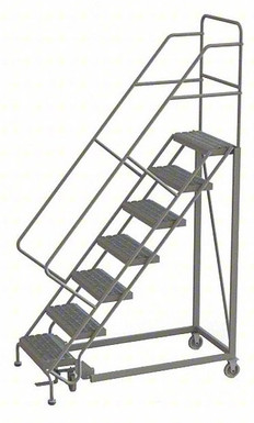 KD 7 Step Easy Climb Rolling Ladder: 70 In Platform Height, 17 In Platform Deep, 16 In Platform Wide, Perforated, 27 In Bottom Wide