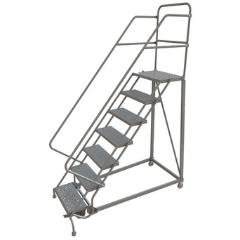 KD 7 Step Easy Climb Rolling Ladder: 70 In Platform Height, 17 In Platform Deep, 24 In Platform Wide, Perforated, 35 In Bottom Wide