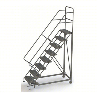 KD 8 Step Easy Climb Configurable Rolling Ladder: 80 In Platform Height, 17 In Platform Deep, 24 In Platform Wide, Serrated, Gray