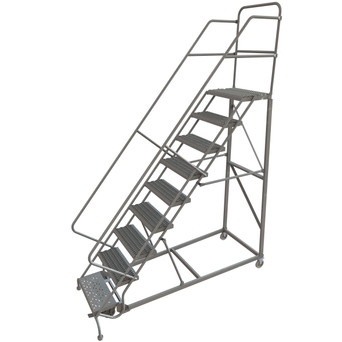 KD 9 Step Easy Climb Rolling Ladder: 90 In Platform Height, 17 In Platform Deep, 24 In Platform Wide, Serrated, 35 In Bottom Wide