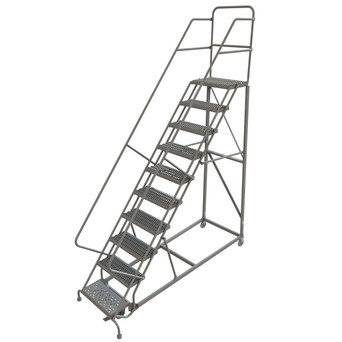 KD 10 Step Easy Climb Rolling Ladder: 100 In Platform Height, 17 In Platform Deep, 24 In Platform Wide, Serrated, 35 In Bottom Wide