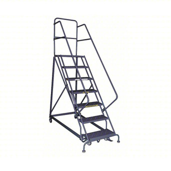 KD 12 Step Easy Climb Rolling Ladder: 120 In Platform Height, 17 In Platform Deep, 24 In Platform Wide, Serrated, 35 In Bottom Wide