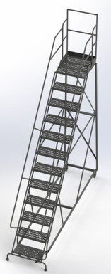 KD 12 Step Easy Climb Rolling Ladder: Perforated, 120 in Top Step Height, 20 in Deep Top Step, 24 in Platform Width