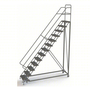 KD 13 Step Easy Climb Configurable Rolling Ladder: 130 In Platform Height, 17 In Platform Deep, 24 In Platform Wide, Serrated