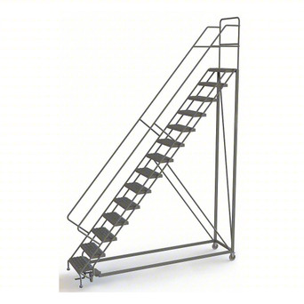 KD 14 Step Easy Climb Configurable Rolling Ladder: 140 In Platform Height, 17 In Platform Deep, 24 In Platform Wide, Serrated