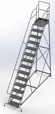 KD 14 Step Easy Climb Rolling Ladder: Grip Strut, 140 in Top Step Height, 20 in Deep Top Step, 24 in Platform Width