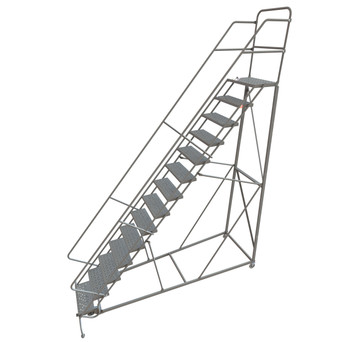 KD 14 Step Easy Climb Rolling Ladder: 140 In Platform Height, 17 In Platform Deep, 24 In Platform Wide, Perforated, Gray