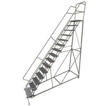 KD 15 Step Easy Climb Rolling Ladder: 150 In Platform Height, 17 In Platform Deep, 24 In Platform Wide, Serrated, 40 In Bottom Wide