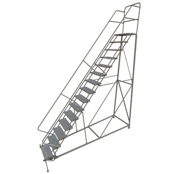 KD 15 Step Easy Climb Rolling Ladder: 150 In Platform Height, 17 In Platform Deep, 24 In Platform Wide, Perforated, Gray