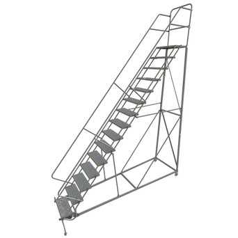 KD 15 Step Easy Climb Rolling Ladder: Perforated, 150 in Top Step Height, 17 in Deep Top Step, 24 in Platform Width