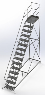 KD 15 Step Easy Climb Rolling Ladder: Perforated, 150 in Top Step Height, 30 in Deep Top Step, 24 in Platform Width