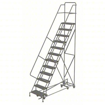 KD 12 Step All DirECtion Ladder: 120 In Platform Height, 10 In Platform Deep, 24 In Platform Wide, Serrated, Gray