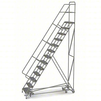 KD 13 Step All DirECtion Ladder: 130 In Platform Height, 10 In Platform Deep, 24 In Platform Wide, Serrated, Gray