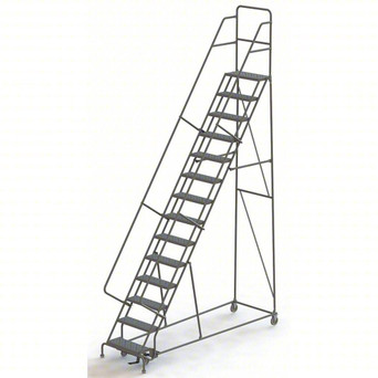 KD 14 Step All DirECtion Rolling Ladder: 140 In Platform Height, 10 In Platform Deep, 24 In Platform Wide, Perforated, Gray