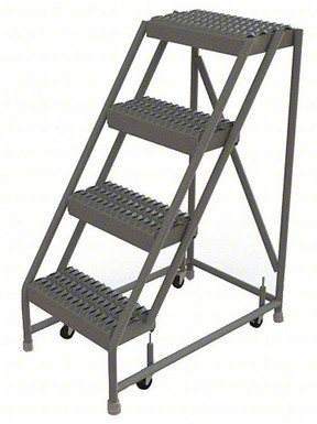 Kd 4 Step Steel Rolling Ladder: 40" Platform Height, 10" Platform Deep, 16" Platform Wide, Serrated, 24" Bottom Wide, No Rails