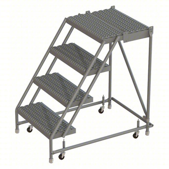 Kd 4 Step Steel Rolling Ladder: 40" Platform Height, 30" Platform Deep, 16" Platform Wide, Serrated, 24" Bottom Wide, No Rails