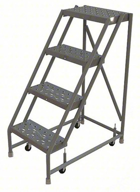 Kd 4 Step Steel Rolling Ladder: 40" Platform Height, 10" Platform Deep, 16" Platform Wide, Perforated, 24" Bottom Wide, No Rails