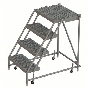 Kd 4 Step Steel Rolling Ladder: 40" Platform Height, 20" Platform Deep, 24" Platform Wide, Serrated, 30" Bottom Wide, No Rails