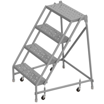 Kd 4 Step Steel Rolling Ladder: 40" Platform Height, 10" Platform Deep, 24" Platform Wide, Perforated, 30" Bottom Wide, No Rails