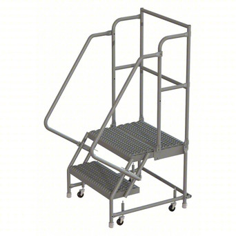 KD 2 Step Steel Rolling Ladder: 20 In Platform Height, 20 In Platform Deep, 16 In Platform Wide, Serrated, 21 In Bottom Wide