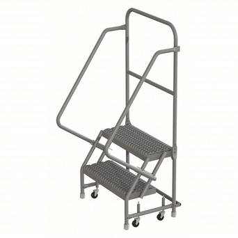 KD 2 Step Steel Rolling Ladder: 20 In Platform Height, 10 In Platform Deep, 24 In Platform Wide, Serrated, 28 In Bottom Wide