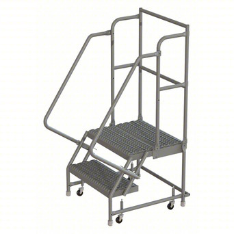 KD 2 Step Steel Rolling Ladder: 20 In Platform Height, 30 In Platform Deep, 24 In Platform Wide, Serrated, 28 In Bottom Wide