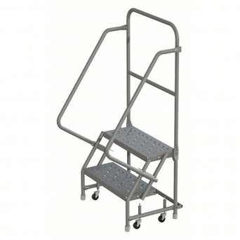 KD 2 Step Steel Rolling Ladder: 20 In Platform Height, 10 In Platform Deep, 24 In Platform Wide, Perforated, 28 In Bottom Wide