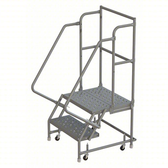 KD 2 Step Steel Rolling Ladder: 20 In Platform Height, 30 In Platform Deep, 24 In Platform Wide, Perforated, 28 In Bottom Wide