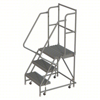 KD 3 Step Steel Rolling Ladder: 30 In Platform Height, 20 In Platform Deep, 16 In Platform Wide, Serrated, 24 In Bottom Wide