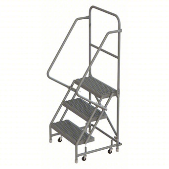 KD 3 Step Steel Rolling Ladder: 30 In Platform Height, 10 In Platform Deep, 24 In Platform Wide, Serrated, 30 In Bottom Wide