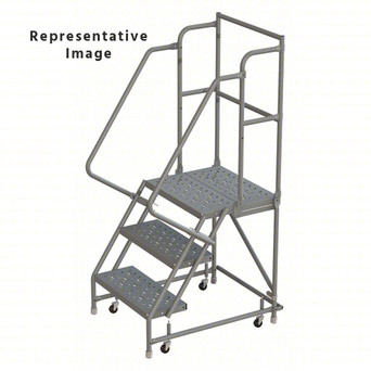 KD 3 Step Steel Rolling Ladder: 30 In Platform Height, 30 In Platform Deep, 24 In Platform Wide, Perforated, 30 In Bottom Wide
