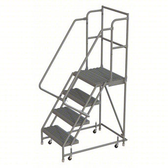 KD 4 Step Steel Rolling Ladder: 40 In Platform Height, 20 In Platform Deep, 16 In Platform Wide, Serrated, 24 In Bottom Wide