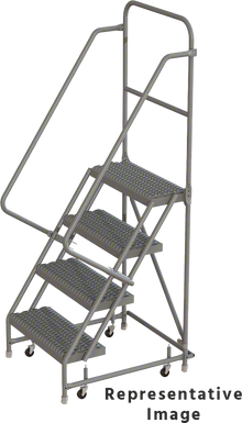 Kd 4 Step Steel Rolling Ladder: 40" Platform Height, 10" Platform Deep, 16" Platform Wide, Perforated, 24" Bottom Wide
