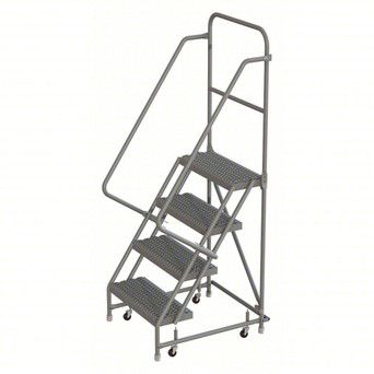 Kd 4 Step Steel Rolling Ladder: 40" Platform Height, 10" Platform Deep, 24" Platform Wide, Serrated, 30" Bottom Wide