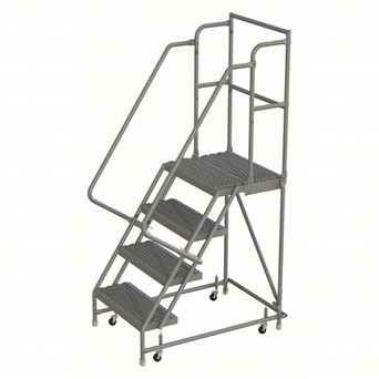 Kd 4 Step Steel Rolling Ladder: 40" Platform Height, 20" Platform Deep, 24" Platform Wide, Serrated, 30" Bottom Wide