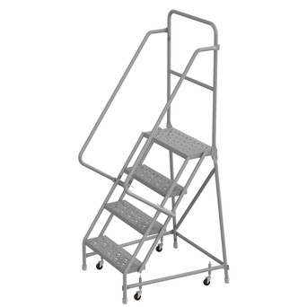 Kd 4 Step Steel Rolling Ladder: 40" Platform Height, 10" Platform Deep, 24" Platform Wide, Perforated, 30" Bottom Wide