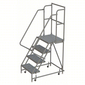Kd 4 Step Steel Rolling Ladder: 40" Platform Height, 20" Platform Deep, 24" Platform Wide, Perforated, 30" Bottom Wide