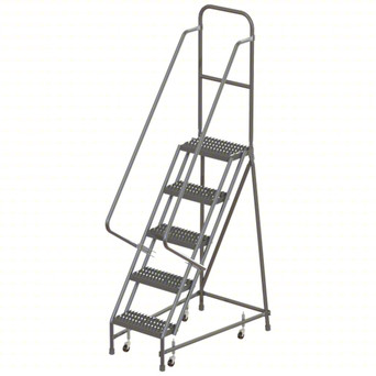KD 5 Step Steel Rolling Ladder: 50 In Platform Height, 10 In Platform Deep, 16 In Platform Wide, Serrated, 24 In Bottom Wide