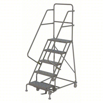 KD 5 Step Steel Rolling Ladder: 50 In Platform Height, 10 In Platform Deep, 16 In Platform Wide, Perforated, 24 In Bottom Wide