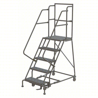 KD 5 Step Steel Rolling Ladder: 50 In Platform Height, 30 In Platform Deep, 16 In Platform Wide, Perforated, 24 In Bottom Wide