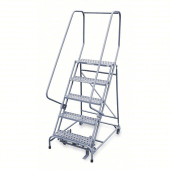 KD 5 Step Steel Rolling Ladder: 50 In Platform Height, 30 In Platform Deep, 24 In Platform Wide, Serrated, 30 In Bottom Wide
