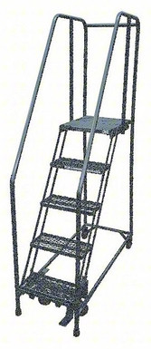 KD 5 Step Steel Rolling Ladder: 50 In Platform Height, 20 In Platform Deep, 24 In Platform Wide, Perforated, 30 In Bottom Wide