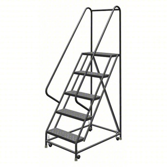KD 5 Step Steel Rolling Ladder: 50 In Platform Height, 10 In Platform Deep, 24 In Platform Wide, Perforated, 30 In Bottom Wide