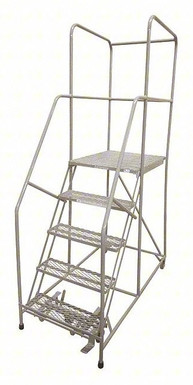 KD 5 Step Steel Rolling Ladder: 50 In Platform Height, 30 In Platform Deep, 24 In Platform Wide, Perforated, 30 In Bottom Wide