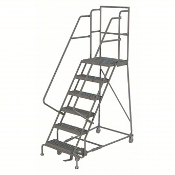KD 6 Step Steel Rolling Ladder: 60 In Platform Height, 20 In Platform Deep, 16 In Platform Wide, Serrated, 27 In Bottom Wide