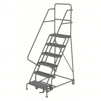 KD 6 Step Steel Rolling Ladder: 60 In Platform Height, 10 In Platform Deep, 16 In Platform Wide, Serrated, 27 In Bottom Wide